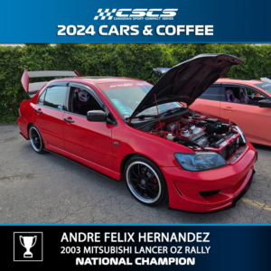 2024 CARS & COFFEE - ANDRE FELIX HERNANDEZ - 2003 MITSUBISHI LANCER OZ RALLY - BEST OF SHOW